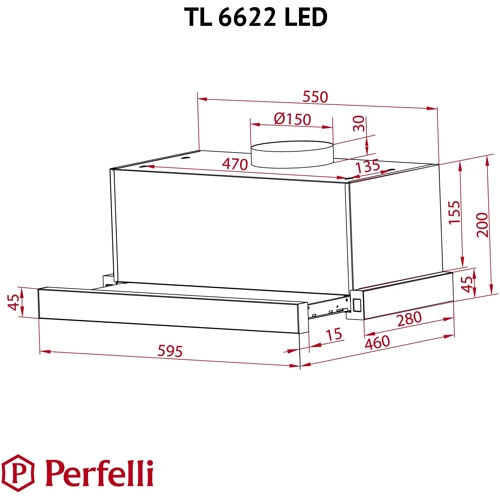 Витяжка Perfelli TL 6622 I 1000 LED: Тип фільтра повітря Рециркуляція, Відведення