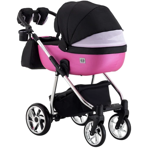 Коляска 2 в 1 Adamex Hybryd Plus Polar (Chrome) BR607 чорний (різнокольоровий люрекс) - яскраво-рожева шкіра (видавлені точка): Матеріал коліс резина