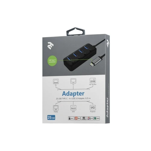 Адаптер 2E Adapter USB-C to 4xUSB3.0 with Switch 0.25m HUB Black (2E-W1406): Цвет черный