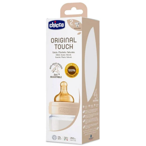 Пляшка для годування пластикова Chicco Original Touch з латексної соскою 2м + 250 мл Бежева (27624.30): Тип пляшечка для годування