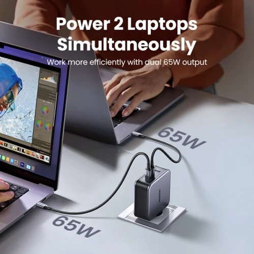 Зарядний пристрій Ugreen Wall Charger 2xUSB-C+USB CD289 GaN 140W з USB-C Cable Gray (90549): Кількість USB-портів 3