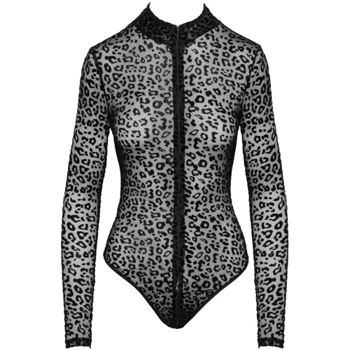 Боди Noir Handmade F287 Leopard flock bodysuit with long sleeves Black, XXL