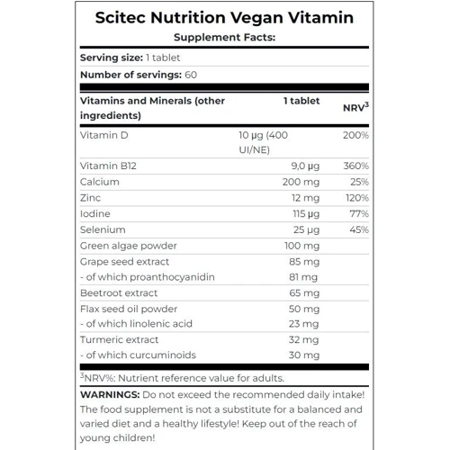 Scitec Nutrition Vegan Vitamin 60 tabs /60 servings/: Форма випуску Таблетки