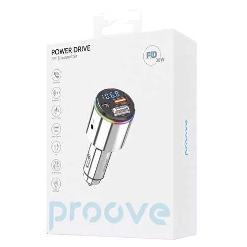 Зарядное устройство Proove Car Charger USB+USB-C+AUX FM Launcher Power Drive PD+QC3.0 30W Silver (FMPD30110006): Тип автомобильное