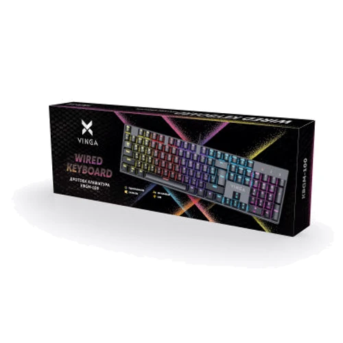 Клавиатура Vinga KBGM-100 LED Blue Switch USB Black (KBGM-100 Black): Количество дополнительных клавиш 9