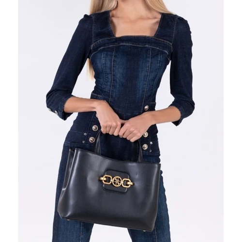 Женская сумка тоут Guess Hensely Girlfriend Satchel черная (HWVB8113070-BLA): Застежка Молния