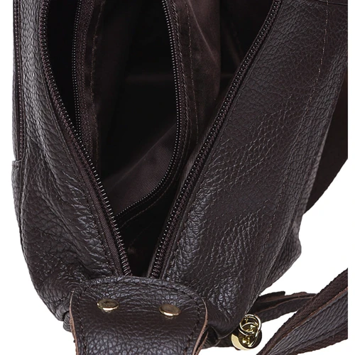 Женская сумка через плечо Borsa Leather темно-коричневая (1t300-brown): Застежка Молния