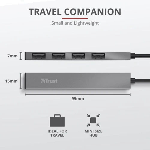 Адаптер Trust Adapter Halyx USB to 4xUSB Grey (23786_TRUST) фото 5