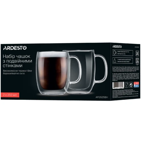 Набор чашек Ardesto с ручками и двойными стенками 250 мл 2 шт. (AR2625BH)