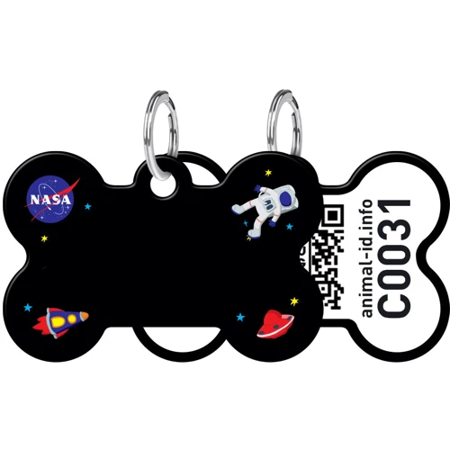 Адреснік WAUDOG Smart ID з QR-паспортом, малюнок "NASA", кістка, 38х25 мм, чорний (0638-0047-01)