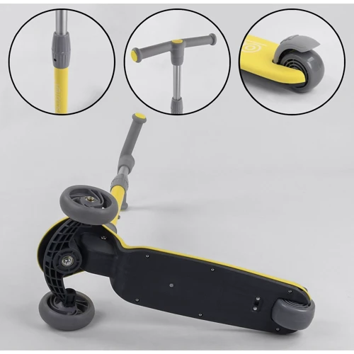 Самокат триколісний Best Scooter складаний алюмінієвий кермо, 3 колеса PU зі світлом Yellow / Grey (102028): Тип гальма ножний