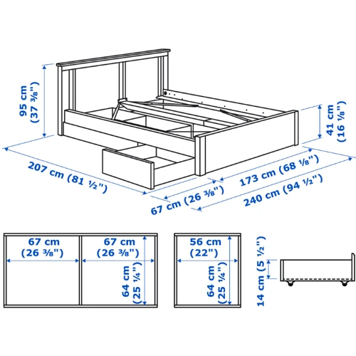 Каркас кровати с 2 контейнерами ІКЕА SONGESAND 160х200 см (592.412.53) фото 8