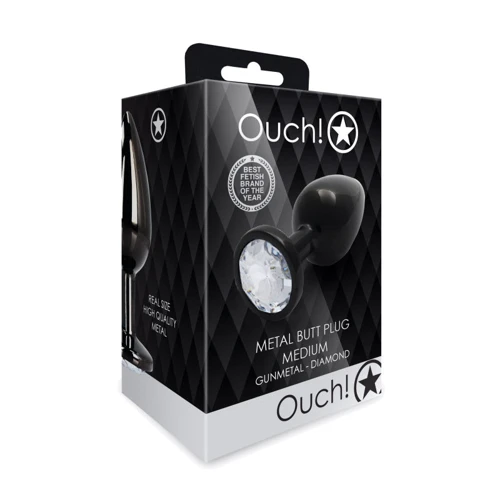 Металлическая анальная пробка Ouch! Heart Gem Gunmetal - Diamond, М