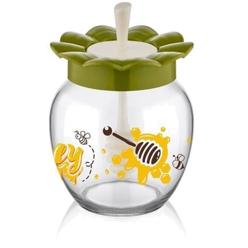 Ємність для зберігання Qlux Honey Green з ложкою для меду 0.370 мл (C-00180)