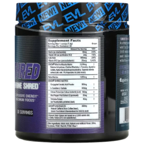 Предтренировочный комплекс EVL Engn Shred 222 g /30 servings/ Grape: Тип Комплекс до тренировки