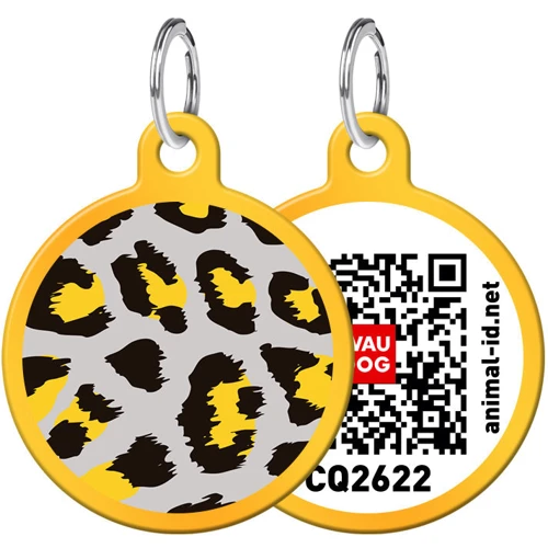 Адреснік WAUDOG Smart ID з QR-паспортом, малюнок "Леопард", коло, 30 мм, золото (0630-0061-17)