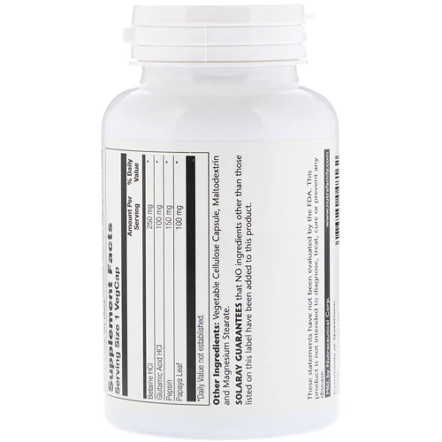 Solaray, HCL with Pepsin, 250 mg, 180 VegCaps (SOR-04816): Тип Бетаина гидрохлорид
