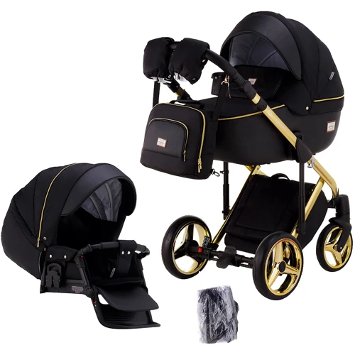 Коляска 2 в 1 Adamex Luciano Polar (Gold) Q85 чорний - чорна шкіра (видавлені точка) (623376)