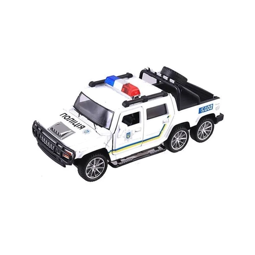 Машина металлическая Автопром 1:32 Hummer Pickup-Police белая, свет, звук (6626P): Материал Пластик, Металл