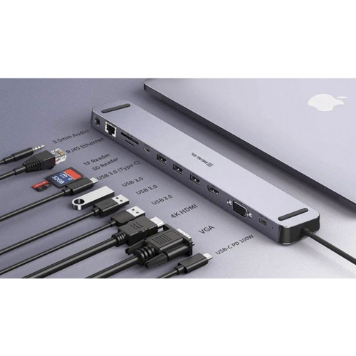 Адаптер REAL-EL Adapter USB-C to HDMI+VGA+3xUSB3.0+RJ45+3.5mm+SD/TF+USB-C+PD CQ-1000 Space Gray (EL123110005) фото 5