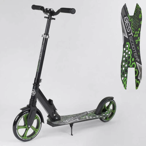 Самокат дитячий Best Scooter з PU колесами, затискачем керма і 1 амортизатором Black / Green (88919)