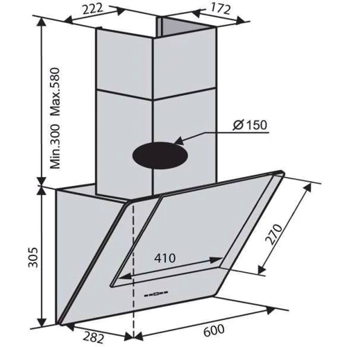 Вытяжка Ventolux Diamond 60 WH (700) PB: Рекомендуемая площадь помещения (при высоте 2,7 м), м² 20.5-28.5