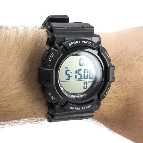 Наручний годинник Skmei 1116 Black: Функції крокомір, День тижня, Дата, підсвічування, Будильник, Секундомір, пульсометр, крокомір