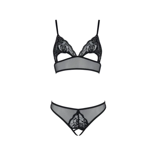Комплект Passion Christa Set black S/M: браллет с ажурным лифом и открытыми трусиками