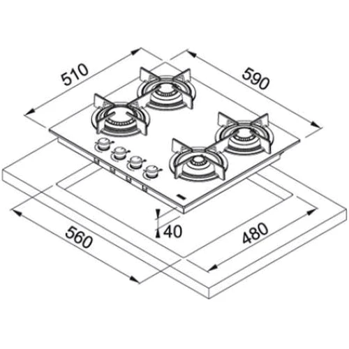 Варочная поверхность газовая Franke FHCR 604 4G HE WH C: Расположение панели спереди