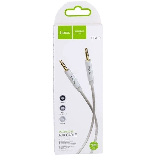 Кабель Hoco Audio Cable AUX 3.5mm Jack UPA19 2m Silver: Тип Mini-jack 3.5mm - Mini-jack 3.5mm
