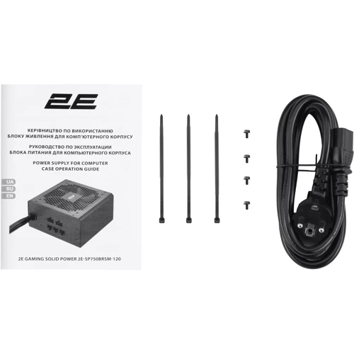 Блок питания 2E GAMING Solid Power (750W) (2E-SP750BRSM-120): Коннекторы 1xMB 24(20+4) pin, 500мм, 2xCPU 8(4+4) pin, 600+150мм, 4 x PCI-E 8(6+2) pin, (500+150мм)x2, 6xSATA, (400+150+150мм)x2, 3xMolex, 400+150+150мм