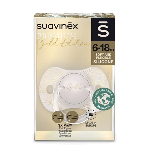 Пустышка физиологическая силиконовая Suavinex Gold Edition 6-18 мес. золотая (307860): Форма соски анатомическая