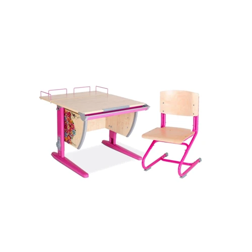 Стол универсальный трансформируемый СУТ.14-01 (75 см*88 см) + Полка задняя СУТ.14.210 + Стул СУТ.01-01 клен/розовый с рисунком (цветы): Возраст ребенка от 6-ти лет