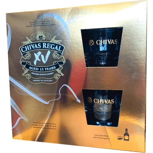Набор: Виски Chivas Regal 15 years old 0.7л 40% gift box with 2 glasses