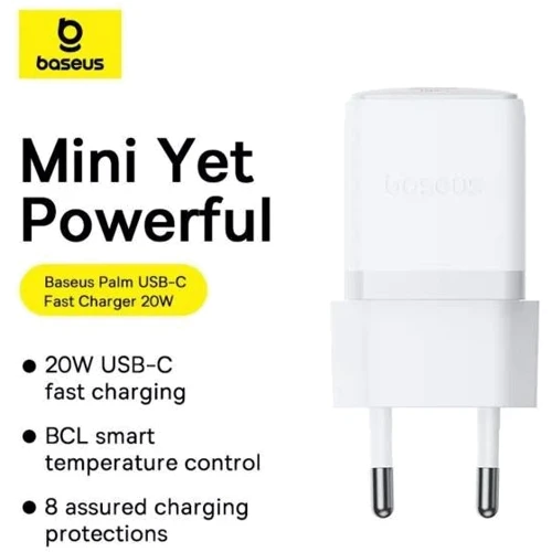 Зарядное устройство Baseus USB-C Wall Charger Palm 1C 20W with USB-C Cable White (P10111602213-01): Количество USB-портов 1