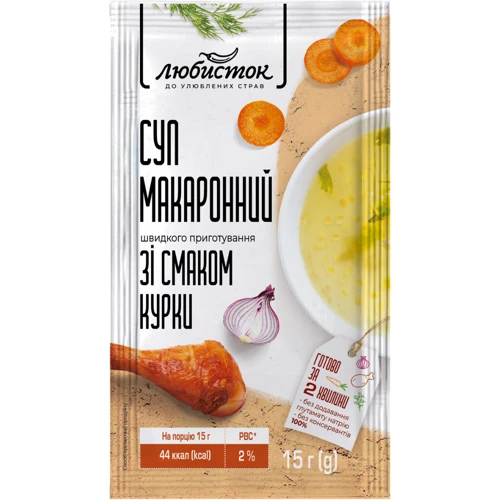 Упаковка Суп Любисток макаронний зі смаком курки 12х15 г (УП4820241581597)