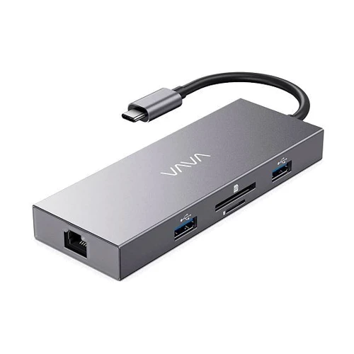 Адаптер VAVA Adapter USB-C to 3xUSB+USB-C+RJ45+micro SD+SD+HDMI 100W Grey (VA-UC008GR)