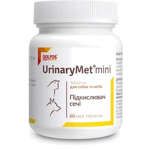Витаминно-минеральная добавка Dolfos UrinoMet регулирование кислотности мочи у собак малых пород и кошек 60 табл. (1704-60)