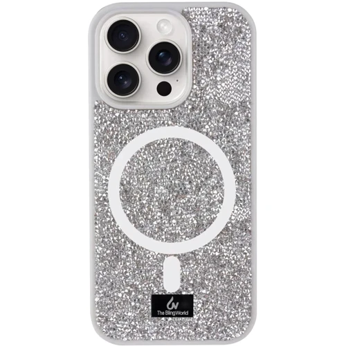 Чехол для iPhone Bling World Rock Diamond with MagSafe Silver for iPhone 15 Pro Max