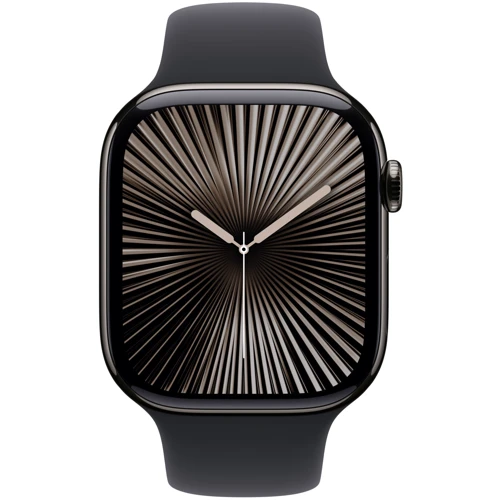 Apple Watch Series 10 42mm GPS + Cellular Slate Titanium Case with Black Sport Band - M/L (MWXH3)