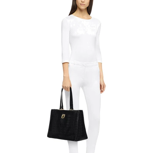 Женская сумка тоут Furla Belvedere M черная (1007986): Фактура Тиснение, Матовая, Гладкая