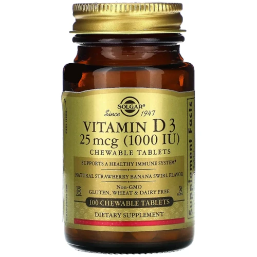 Solgar Vitamin D3 Natural Strawberry And Banana Flavor Витамин Д3 1000 МЕ 100 жевательных таблеток