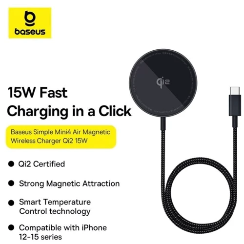 Зарядное устройство Baseus Wireless Charging Magnetic Mini4 Qi2 15W Black (P10278200111-00) for Apple iPhone 16 I 15 I 14 I 13 I 12 series фото 6
