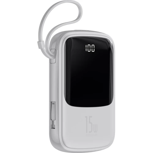 Внешний аккумулятор Baseus Power Bank 10000mAh with Lightning Cable Q Pow Display 15W White (PPQD-B02): Встроенный кабель Apple Lightning
