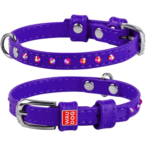 Ошейник WAUDOG Glamour с клеевыми стразами 9 мм 19-25 см фиолетовый (32529)