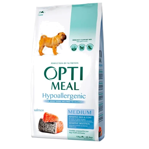 Сухой корм Optimeal Adult Medium Breeds Dogs Inclined to Allergy для собак средних пород с лососем 12 кг (4820083905643)