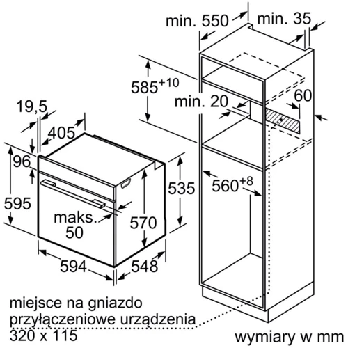 Духовой шкаф электрический Siemens HB334A0S0: Размеры 59.5х59.4х54.8 см