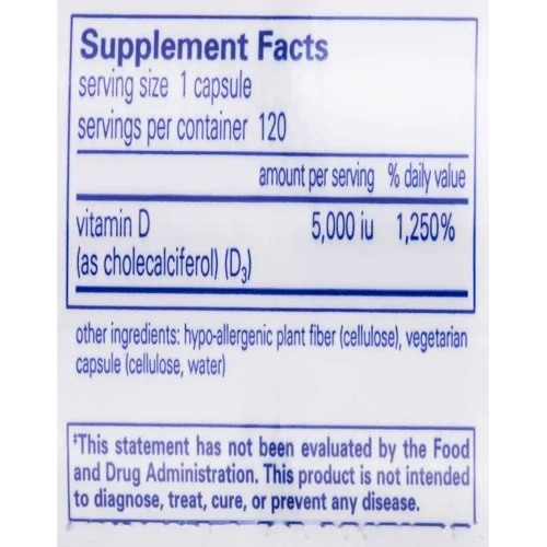 Pure Encapsulations Vitamin D3 5000 МЕ Витамин Д3 120 капсул: Форма выпуска Капсулы
