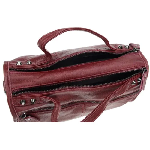 Жіноча сумка бочонок Borsa Leather бордова (1t560-burgundy): Застібка Молния