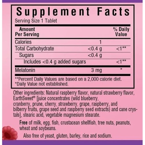 Bluebonnet Nutrition Мелатонин Melatonin 3 мг Малиновый Вкус 60 таблеток: Форма выпуска Таблетки